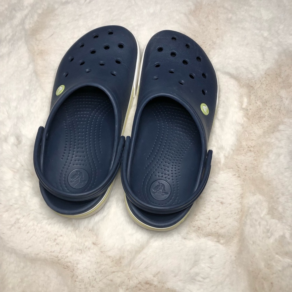Navy Blue Slung Back Crocs Lime Green Accent Size 9